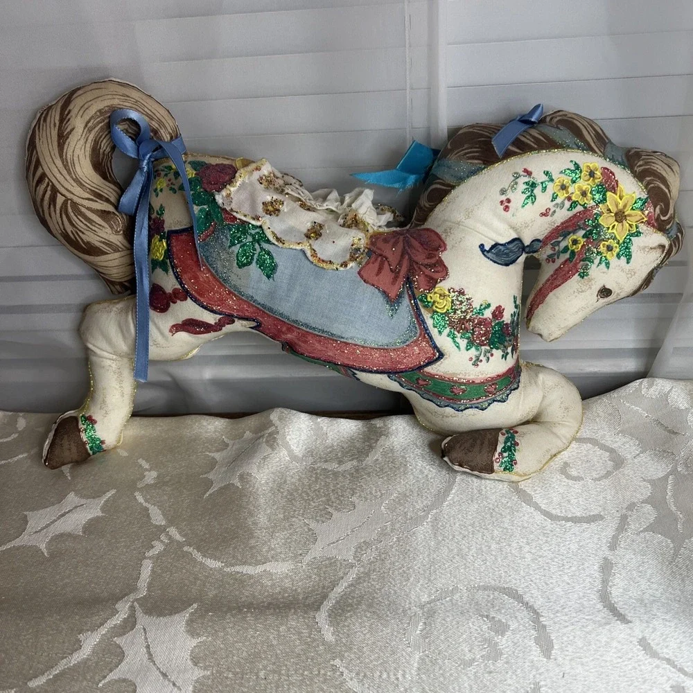 Vintage Handmade  Horse Christmas‎ Stuffed Animal Plush Fabric Pillow